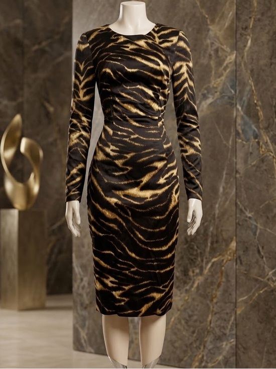 Mandalay Dresses & Skirts - Julian Joyce Mandalay Tiger Print Long Sleeve Bodycon Midi Dress US 4